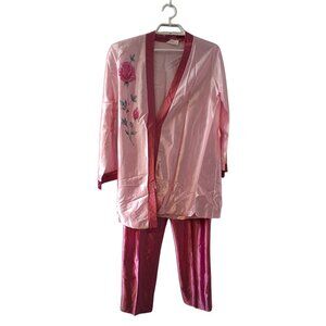 Beeline Fashions vintage pajama set womens Small pink bed jacket pants USA